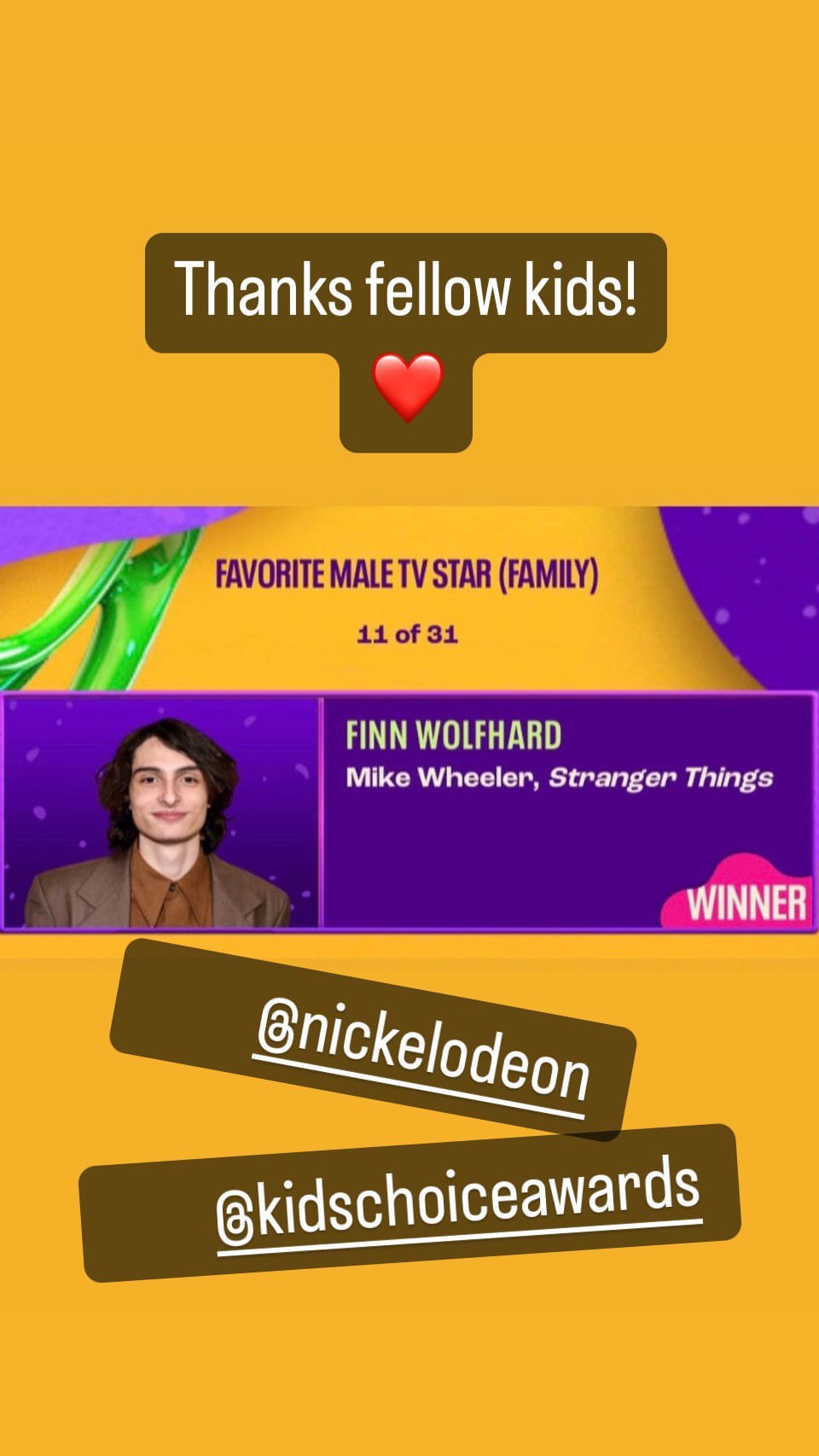 I won a kid's choice award, thx gamers