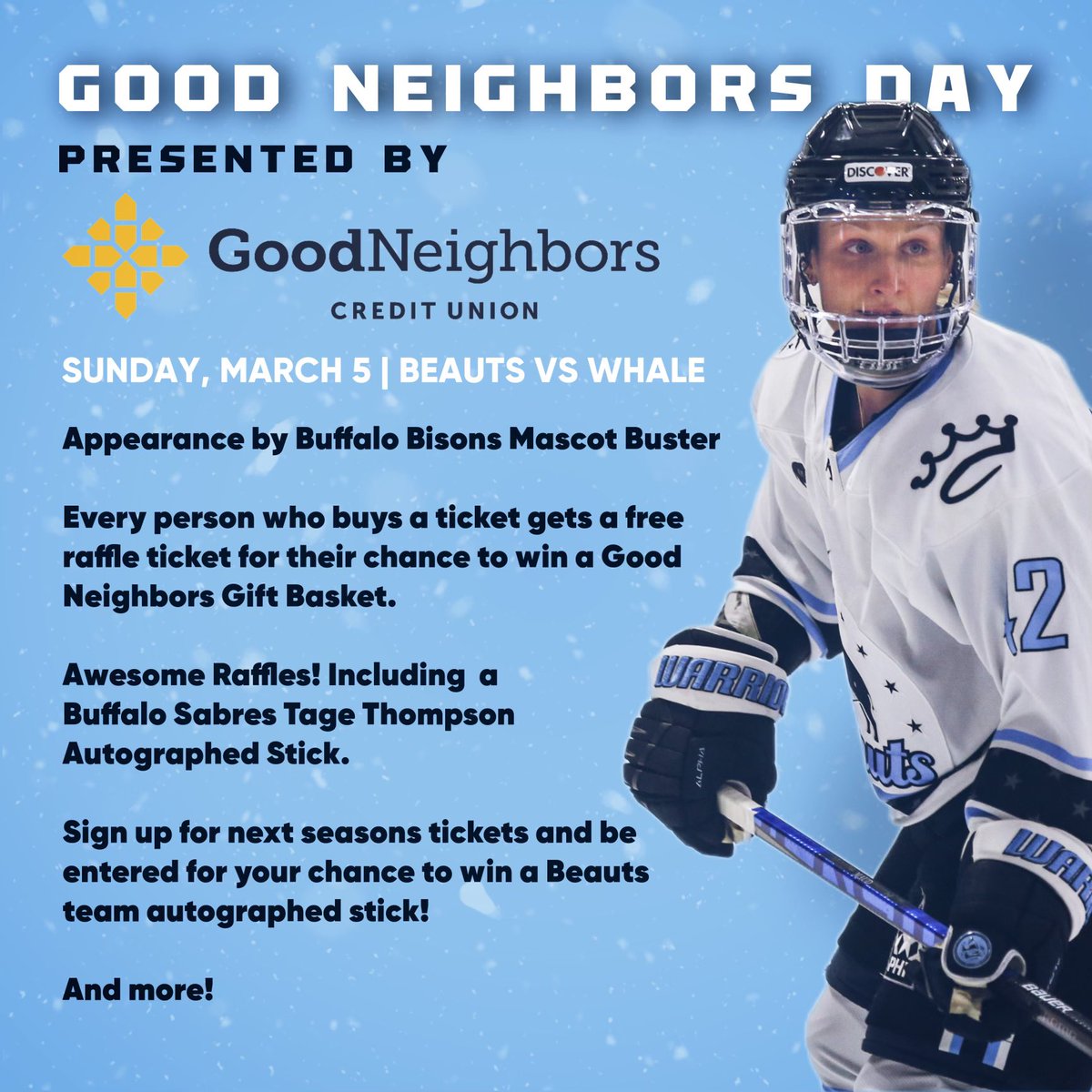 GoodNeighborsCU's tweet photo. We and the @buffalobeauts want to see you at the game so here’s one more flash sale until 12:30 tickets are only $10 ONLINE!

See you at the game. #gobeauts ✨🤘🏼💛 https://t.co/p4ObcYHwqT