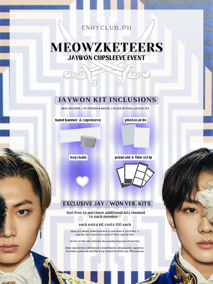 ENHY_CLUBPH's tweet photo. nyang ~ 🐈‍⬛🐈

join us at MEOWZKETEERS 🐾 a JAYWON cupsleeve event !! 

📍shakeys west avenue, QC
🗓️ march 26 (sunday) 

batch 1 
https://t.co/JIQgkeCmKX
batch 2
https://t.co/7QXa7q0U9I

✨ first 30 registrants of each batch will receive a special gift ✨see you!

#meowzketeerscse https://t.co/cD7mAxyaub