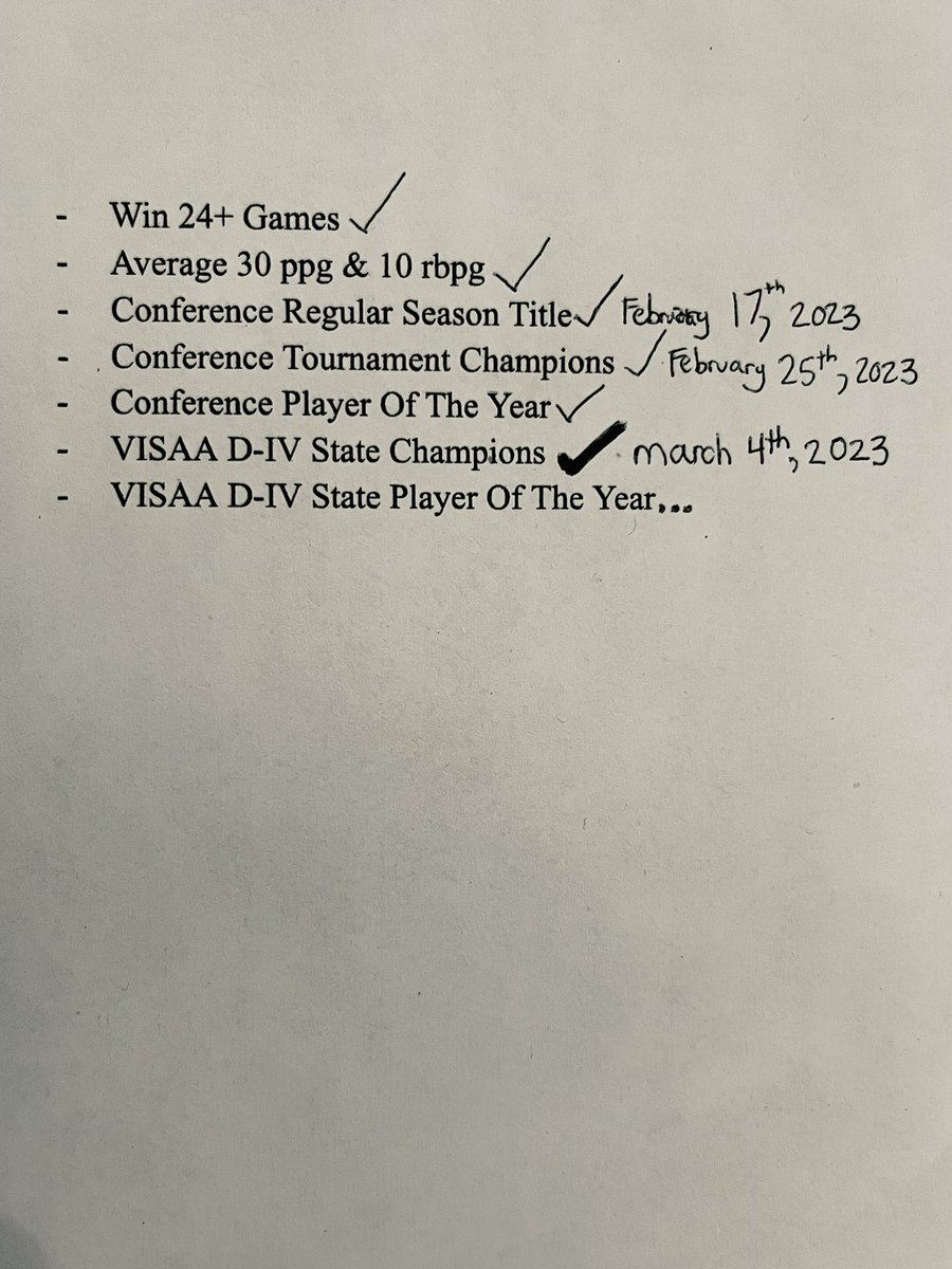Set these goals for myself back in October, and there is absolutely no possible way I could’ve ever asked for a better senior season than this. 1 goal left ✅