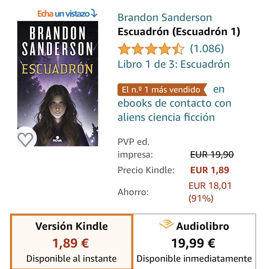 LoveFantasyBoo1's tweet photo. @NovaCiFi Escuadrón, de @BrandSanderson es kindle flash d3 hoy https://t.co/P8A9FEy8R8