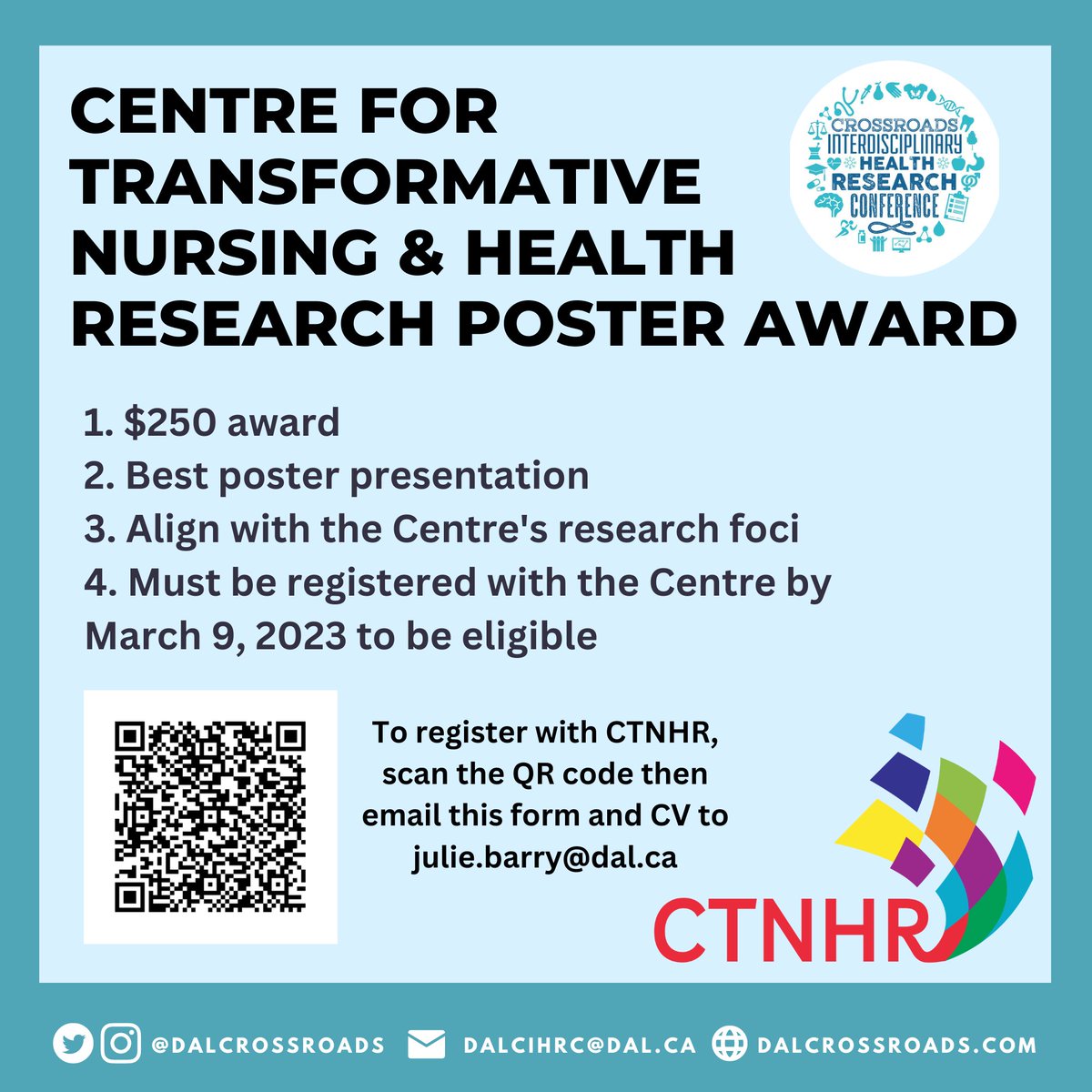 ONLY 4 DAYS LEFT! We have partnered with @DalCrossroads this year to provide a poster award of $250 for best poster presentation of a student member! You must be registered as a CTNHR student member by March 9th, 2023 to be eligible. Apply here: cdn.dal.ca/content/dam/da…