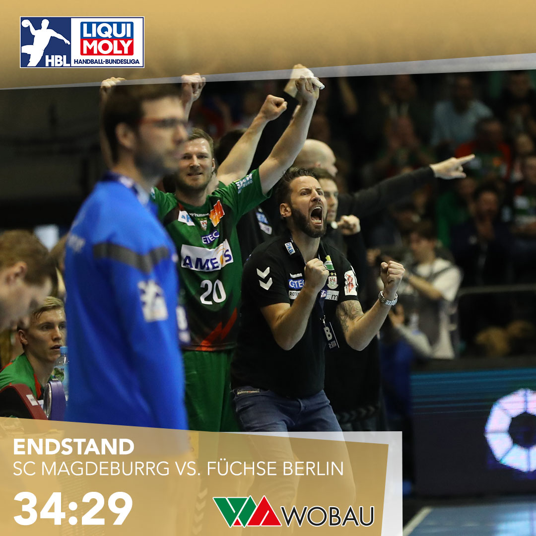 SCMagdeburg's tweet photo. 💚❤️ Heimsieg gegen die @FuechseBerlin! 
Was für ein geiles Handballfest - Danke, #gruenrotewand!

Spielbericht ➡️ https://t.co/kHS6cdeL08
Ticketshop ➡️ https://t.co/EZtYTPFFjW
_____
#scmhuja I 📸 Franzi Gora https://t.co/faMk9J2Dyg
