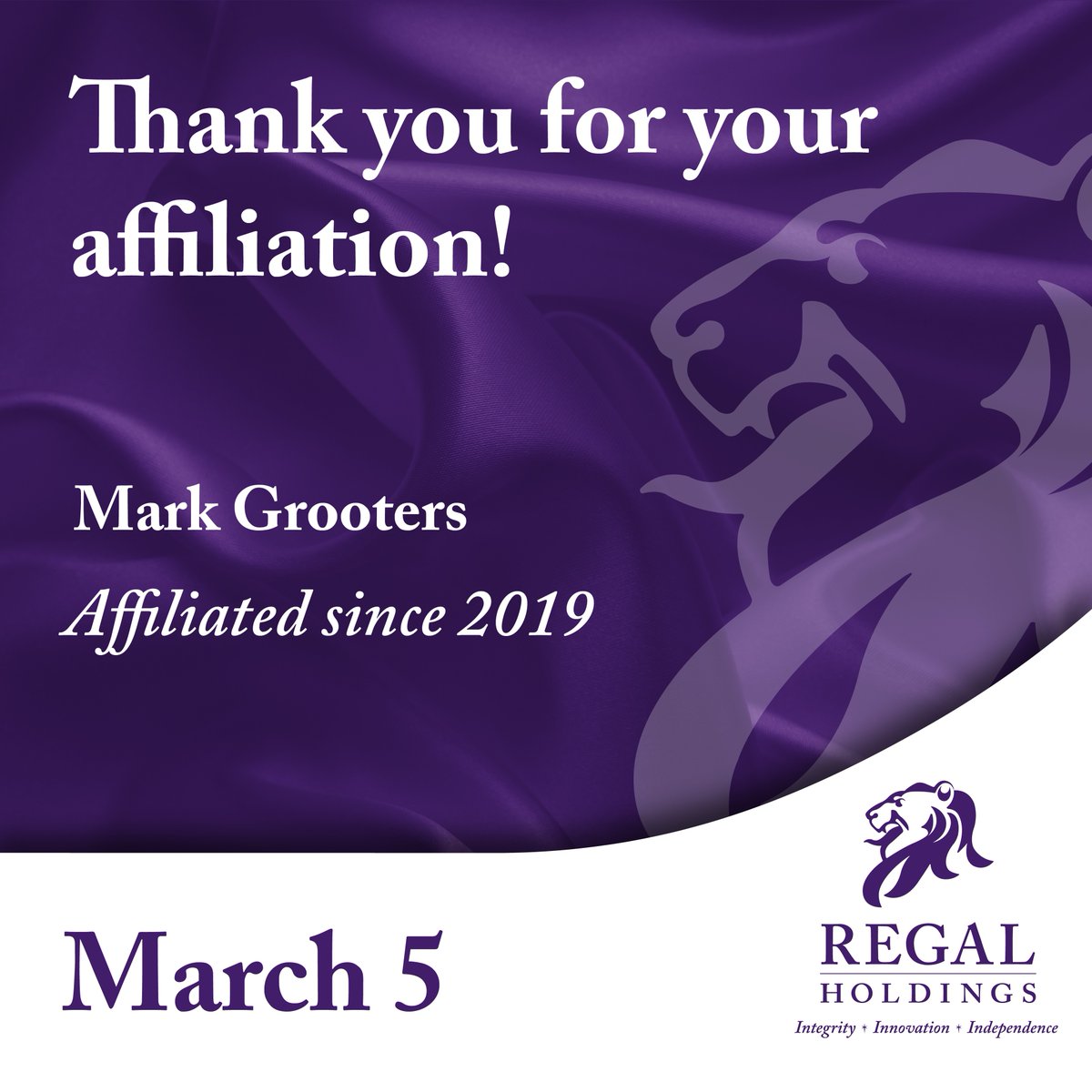 We would like to recognize our friend and colleague Mark Grooters, for his 4 years of affiliation! Thank you for serving your clients so proudly!