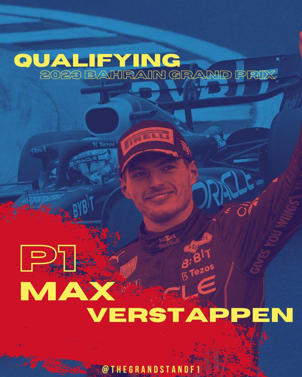 TheGrandstandF1's tweet photo. Max Verstappen on pole for #f12023 opener in Bahrain!
#bahrainGP #f1 #f12023 https://t.co/ycEwV4xTBY