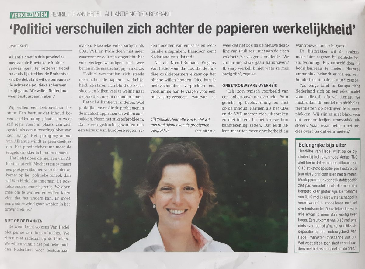 'Politici staren zich blind op Excelsheets. Dat wil <a href="/Alliantie_nl/">Alliantie</a> veranderen. Wij willen  volksvertegenwoordigers die het volk vertegenwoordigen met 2 benen in de maatschappij'. Interview in <a href="/nieuweoogstnl/">Nieuwe Oogst</a> 

#verkiezingen #brabantkiest #boerenprotest