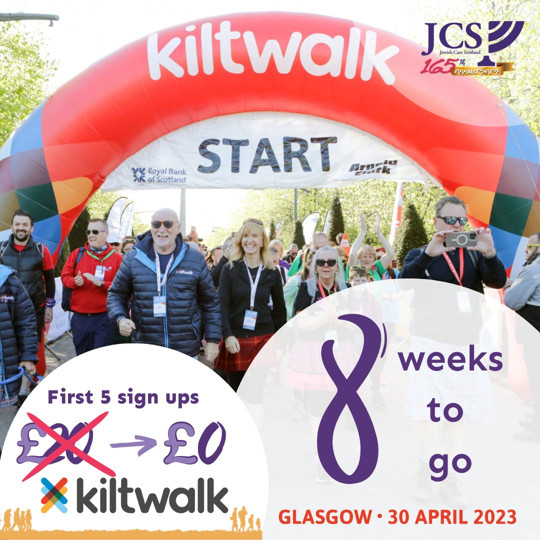 Jcarescot's tweet photo. Only eight weeks left to go until #GlasgowKiltwalk. Later on this week, we'll be hearing from our first sign-up...why not get involved for JCS in one of our three free remaining places?! @thekiltwalk https://t.co/IfMshC1o99