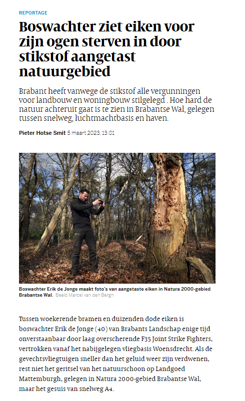 Mirjam152's tweet photo. Ik blijf het bijzonder vinden dat 30 jaar geleden, toen de stikstofuitstoot in NL 3 x hoger was dan nu, er niks aan de hand was met de eiken. En ze nu en masse afsterven. Hoe kan het hè. Wel fijn voor D66 dat de media dit blijven melden. https://t.co/3LNl5FzWHK