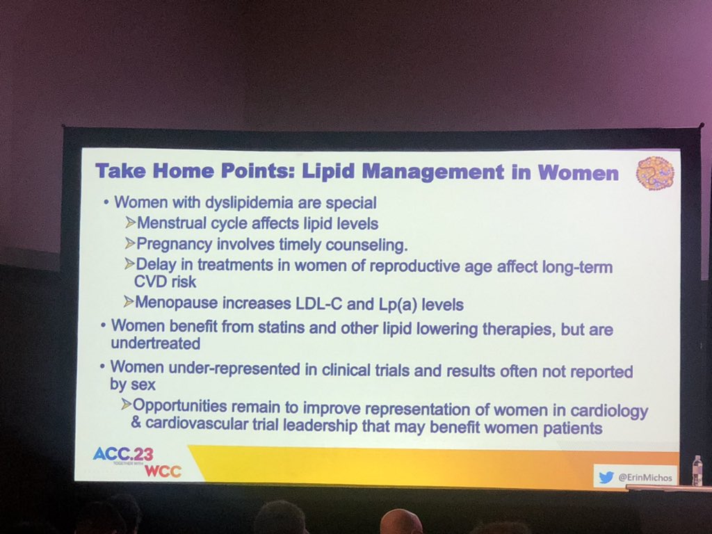 Fantastic lecture on Management of lipids during women’s lifespan by Dr @ErinMichos #ACC23 #womenhearthealth