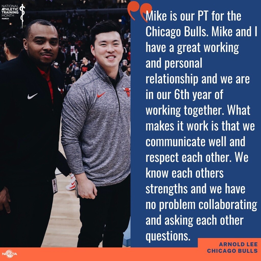 Question: How is it collaborating with other medical professionals working with the team? Does it ever change or affect your plan of care?

Answer provided by Arnold Lee, Assistant Athletic Trainer for @chicagobulls 

#nbata #nata #natm2023 #theresanatfo… instagr.am/p/CpaUFcDrYIw/