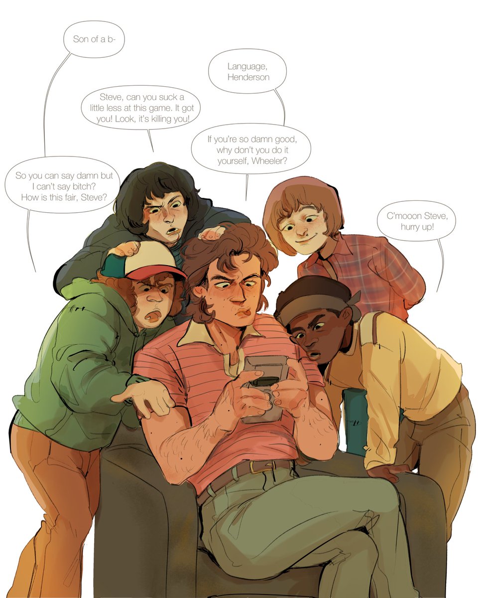 mardyart's tweet photo. that one pic of a mum helping her kids beat a difficult level of super mario land on game boy but stranger things https://t.co/TqrSUHSnSD