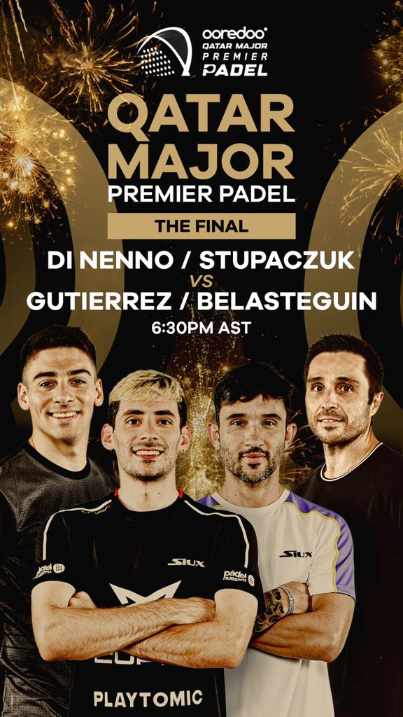 𝐋𝐚 𝐟𝐢𝐧𝐚𝐥 𝐛𝐢𝐞𝐧 𝐩𝐢𝐨𝐥𝐚 🇦🇷🤌

<a href="/mdinenno/">Martin Di Nenno</a> / <a href="/FrancoStupaczuk/">Chaqueño™</a> 🆚 <a href="/sanyoGutierrez/">Daniel Gutierrez</a> / <a href="/FBelasteguin/">FernandoBelasteguin</a> 

⏰ Starts now
🇦🇷 In Argentina, watch on Star+ at 12:30PM
📺 Rest of the world, see story highlight for more info 

#OoredooQatarMajor #PadelStars