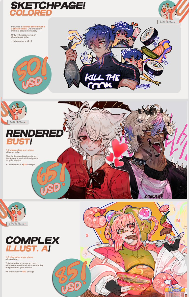 krak7en's tweet photo. [RTS APPRECIATED 📮🍊]
hello, #commissions are OPEN again!
OPEN IMG FOR MORE OPTIONS 🔻

🌱all details, cuts &amp; how to order at https://t.co/qYozOF43nZ
🌱feel free to DM or email for any inquiries or if you wish to not use google forms for your order.
🌱 krak7en@gmail.com https://t.co/8XPpo9aWo6