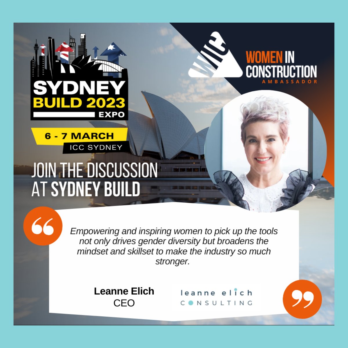 Join me today at Sydney Build EXPO 2023 at ICC Sydney! 👷‍♀️
As a proud Women in Construction Ambassador, I will be attending Sydney Build supporting women in construction and trades.

#sydneybuild #womeninconstruction #ewit #womensnetworkaustralia