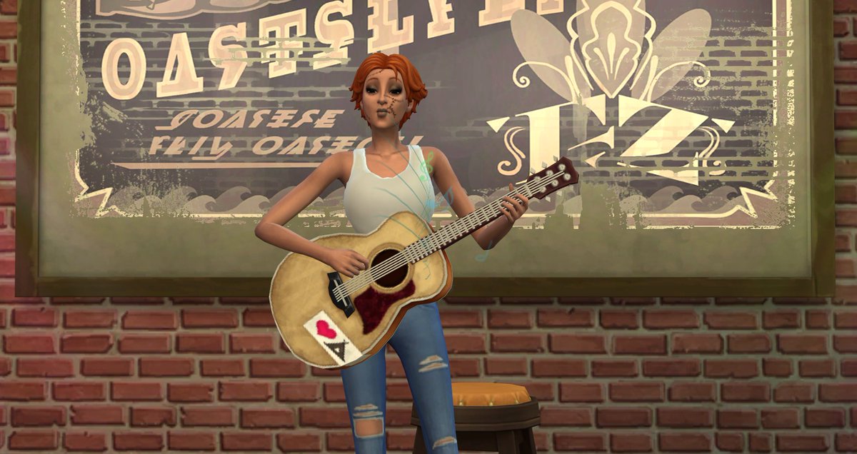 Lord_DudeBro's tweet photo. "Kichi's Super Life" Kichi: Ah yes...new body means...time to start my brand fresh new life. The first thing I need to do is...get some simoleons tips so I can eat something. Here hoping I don't suck too bad at playing the guitar. 😅 1/? #TheSims4 #ShowUsYourSims #TS4 #TheSims https://t.co/7euOT8dJeV