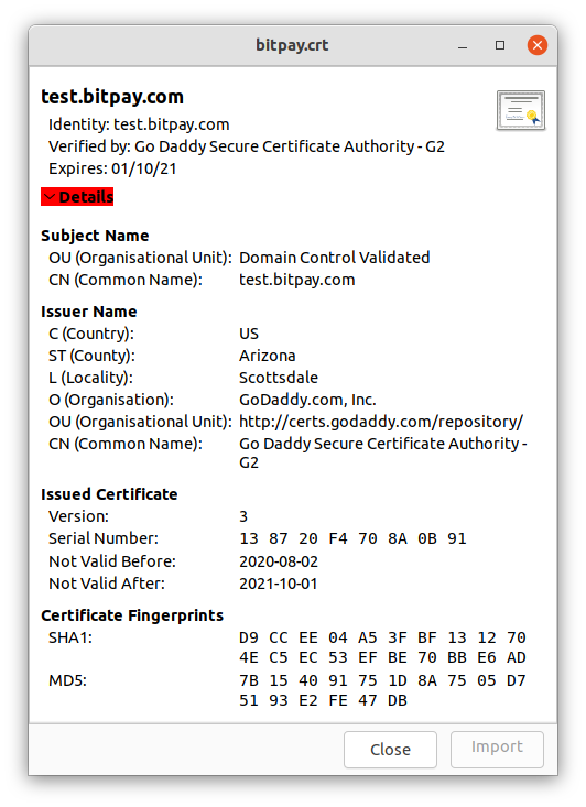 jimukgb's tweet photo. @BitPay Hello BitPay. The digital certificate you use to validate BIP70 payments on testnet has expired 2 years ago... Has no developer done anything on your platform for the past 18 months? https://t.co/9Vi4fr7Ray