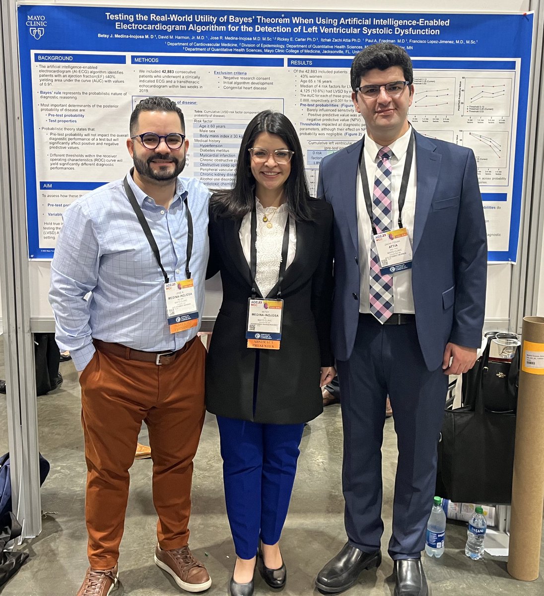 Extremely honored to present our work “TESTING THE REAL-WORLD UTILITY OF BAYES' THEOREM WHEN USING AN AI-ENABLED ECG 
ALGORITHM FOR DETECTION OF LEFT VENTRICULAR SYSTOLIC DYSFUNCTION” at <a href="/ACCinTouch/">American College of Cardiology</a> scientific sessions. Thank you to my mentors and collaborators