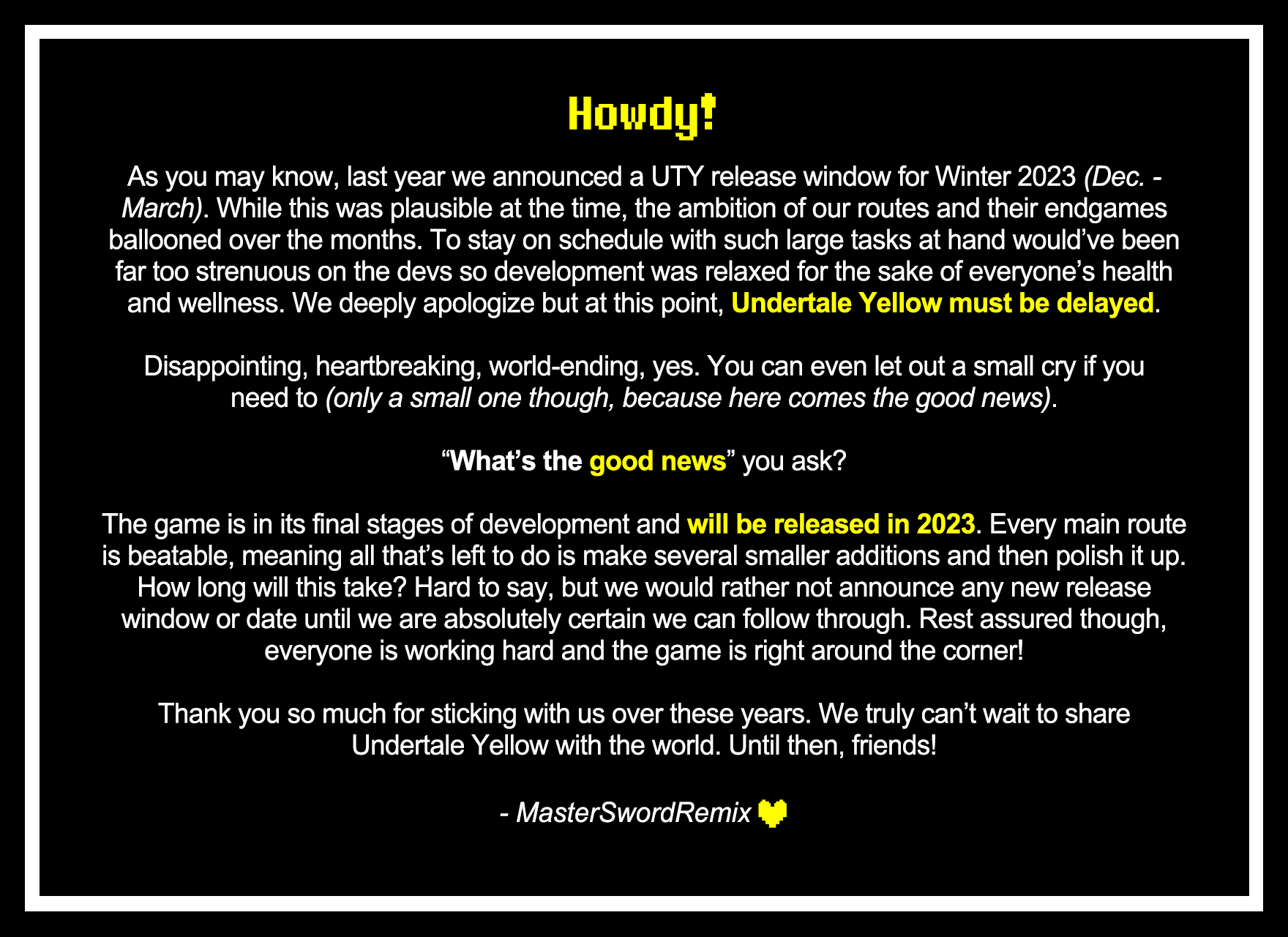 Undertale Yellow on Twitter: "An important update 💛 https://t.co ...