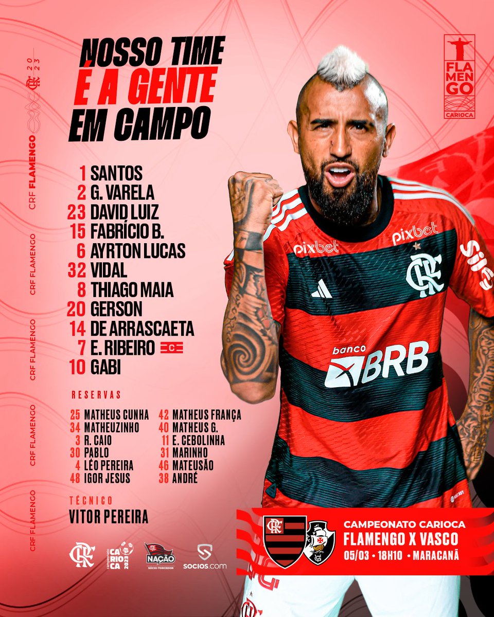 Clube de Regatas do Flamengo - Nosso Time é a Gente em Campo! O Mengão está  escalado para enfrentar o Vasco no primeiro jogo da semi do @cariocao! Pra  cima! #VASxFLA #VamosFlamengo