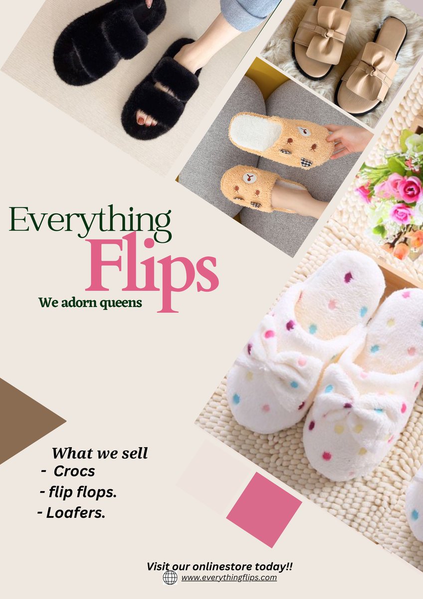 Are you a lover of comfy footwears?
Are you a lover of simple and classy?
Then, Everything flips is here to serve you.
Rush to our website now and let's adorn your feets, Queen.
#techupgirls 
#thettifoundation 
#thewcommunity