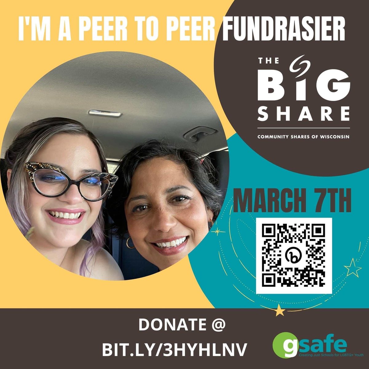 LaDraCastro's tweet photo. I'm fundraising to support and protect LGBTQ+ youth in Wisconsin schools. Will you join me by donating $5 or more to GSAFE by March 7? Together we can help students feel safe in school!  #CSWBigShare #lgbtqyouth #gsafe https://t.co/Z8NIBQvjHh