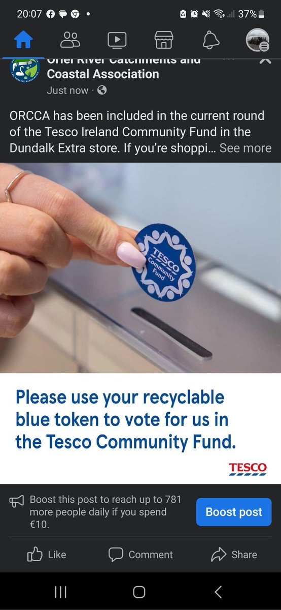 orccawater's tweet photo. ORCCA is in the current round of the Tesco Ireland Community Fund in the Dundalk Extra store. If you are shopping in this store over the next few weeks we'd really appreciate if you'd vote for us with your blue token.  The tokens are available from the staffed checkouts. https://t.co/nFKrAdMuh0