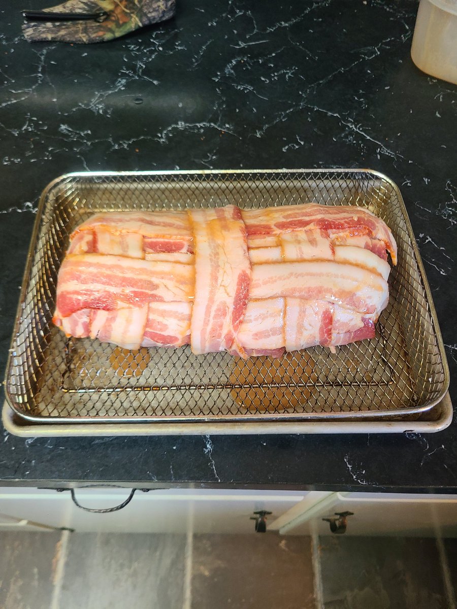Hunts247's tweet image. In a cooking mood this weekend, bacon wrapped pork loin, going on the smoker. Let yall know in a few hrs how it turnd out.