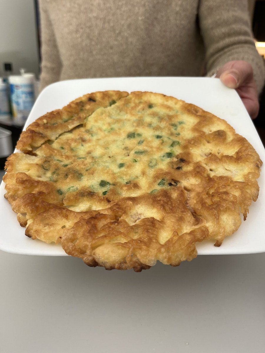 SFdirewolf's tweet photo. Hot. Crispy. Salty. Oily. 

I miss being able to eat solid foods but today my dad made me a green egg pancake, one of my favorites, and I will carefully taste &amp; spit it out. I just need to make sure no bits go down my throat 

This is bringing me joy today https://t.co/FAF64unvOz