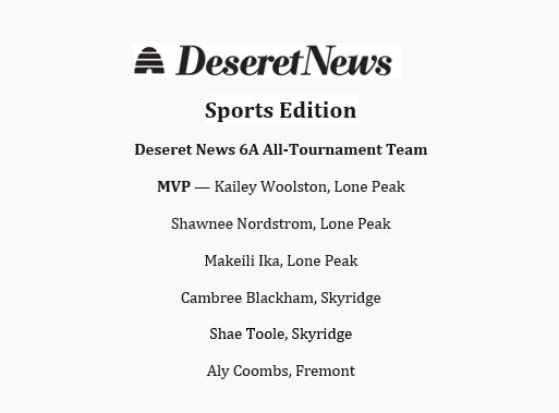 Honored to be selected for the Utah 6A All-Tournament Team.