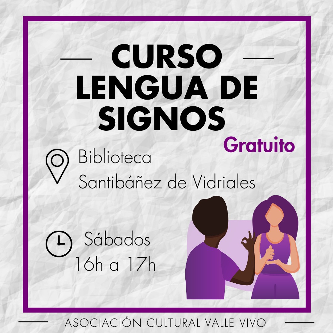 ‼️Vuelven las clases de Lengua de Signos Española.
Desde el próximo sábado 11 de marzo  de 16h a 17h en la Biblioteca Municipal.
Por un Valle Vivo e inclusivo 🙂