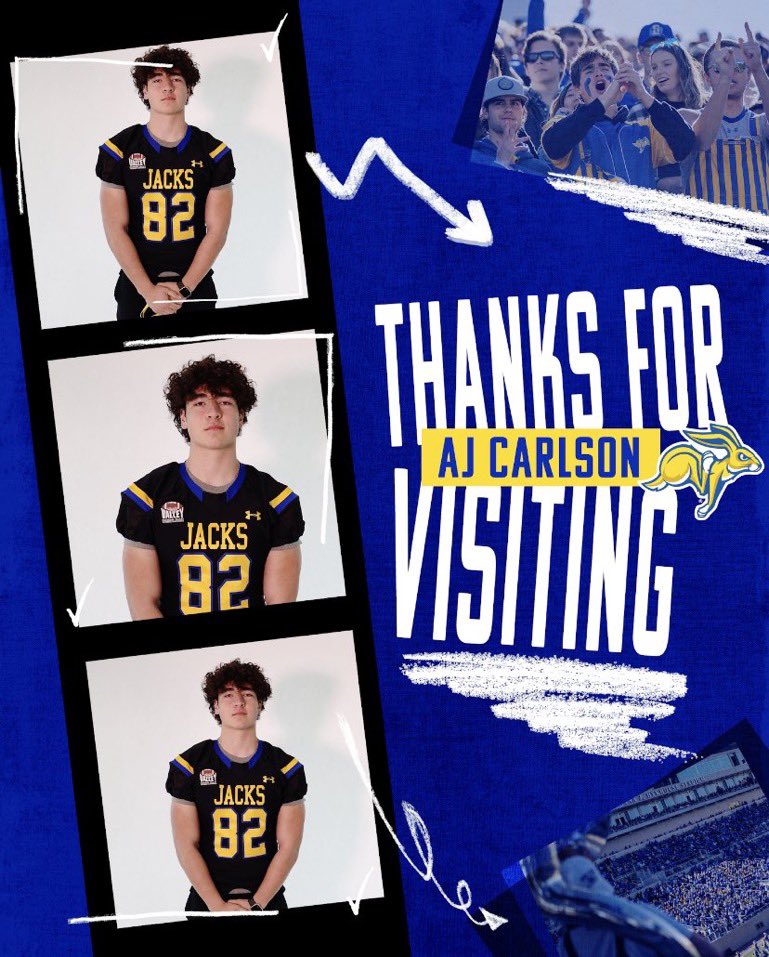 AJ Carlson (@AJCarlson82) on Twitter photo 2023-03-05 20:33:18 Had a great visit at South Dakota State University on Friday. Thanks for the invite @Coach_MBanks24! @williehayes47 @PrepRedzoneIL @lemont_football @DeepDishFB @CoachMeyersSDSU Had a great visit at South Dakota State University on Friday. Thanks for the invite @Coach_MBanks24! @williehayes47 @PrepRedzoneIL @lemont_football @DeepDishFB @CoachMeyersSDSU