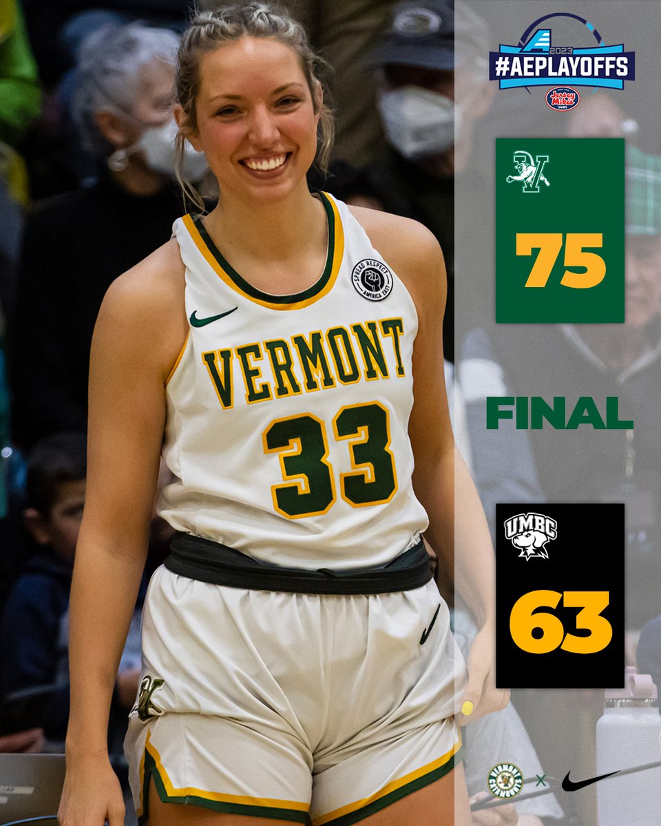 UVMwbb's tweet photo. 😃 cause we're hosting the Jersey Mike's America East Championship on Friday because of today's win over UMBC in the semis!

Emma Utterback finished with a tied game-high of 21 points to go with 6⃣ assists!

Anna Olson scored 17 points and had a tied game-high 8⃣ rebounds! https://t.co/zY7iwee3NP