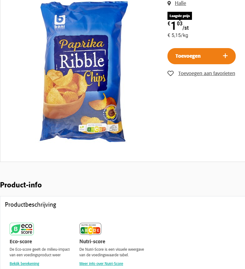 fleroy1974's tweet image. No surprises here, this is what the introduction of eco-labels will eventually lead to: even more #greenwashing. 
Promo clip coming from a major Belgian retail chain. I&apos;m quoting: &quot;help the environment, eat more crisps&quot;. They have #Ecoscore B (oh, and #Nutriscore C! 🤡)