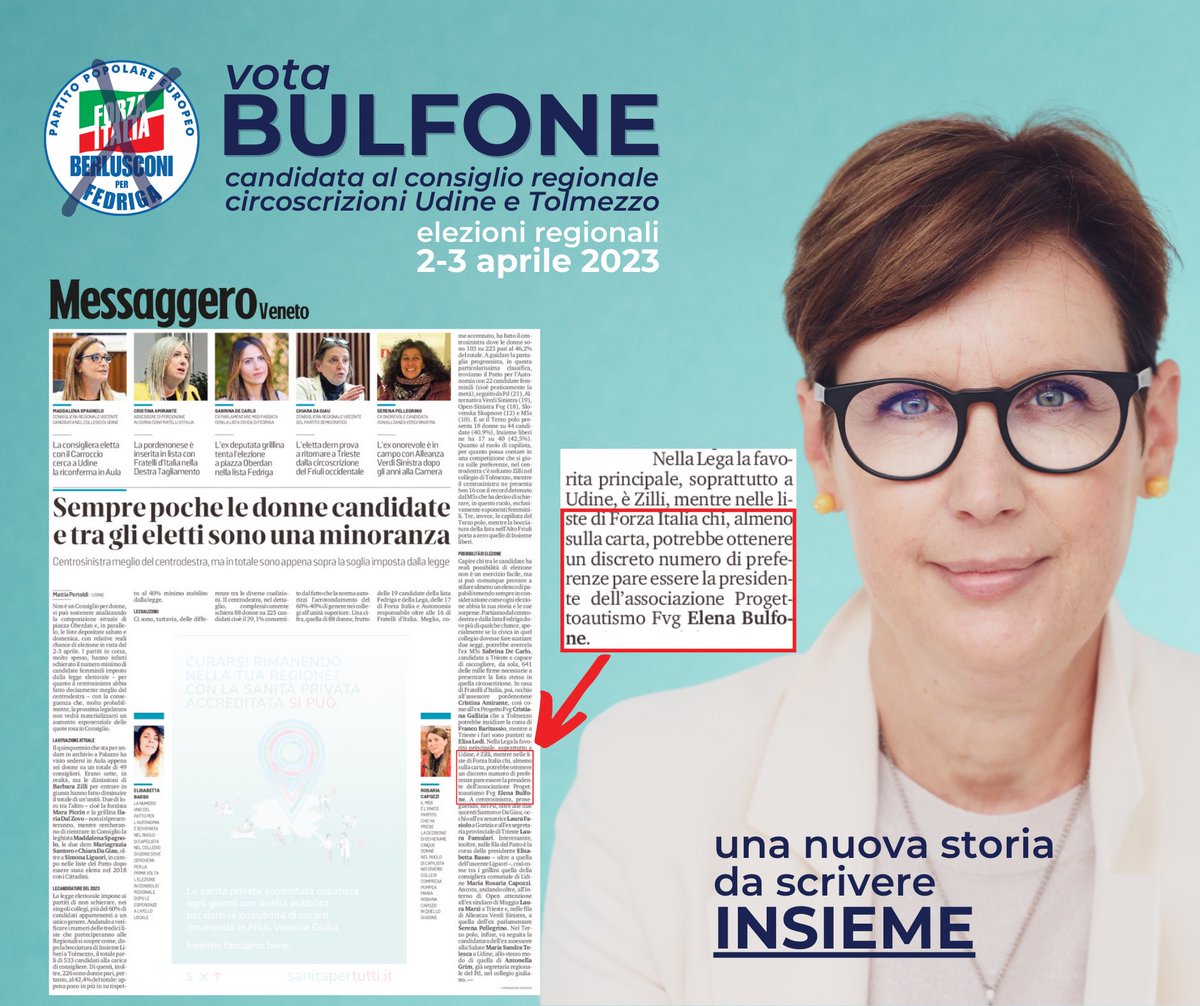 🗓️ 2-3 aprile 2023
🔵 Elezioni regionali FVG
🖊️ vota Elena Bulfone

Oggi sul <a href="/messveneto/">messaggeroveneto</a>!

Una nuova storia da scrivere #insieme