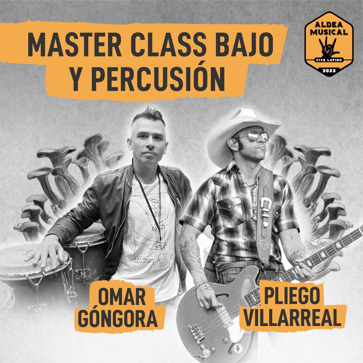 DeGira_MX's tweet photo. Una master class para ayudarte mejorar tus técnicas en bajo y percusión, impartida por Omar Góngora y Pliego Villarreal #aldeamusical2023 #AldeaMusicalVL #vl23 #vivelatino2023 https://t.co/BPfVjCQ1E9