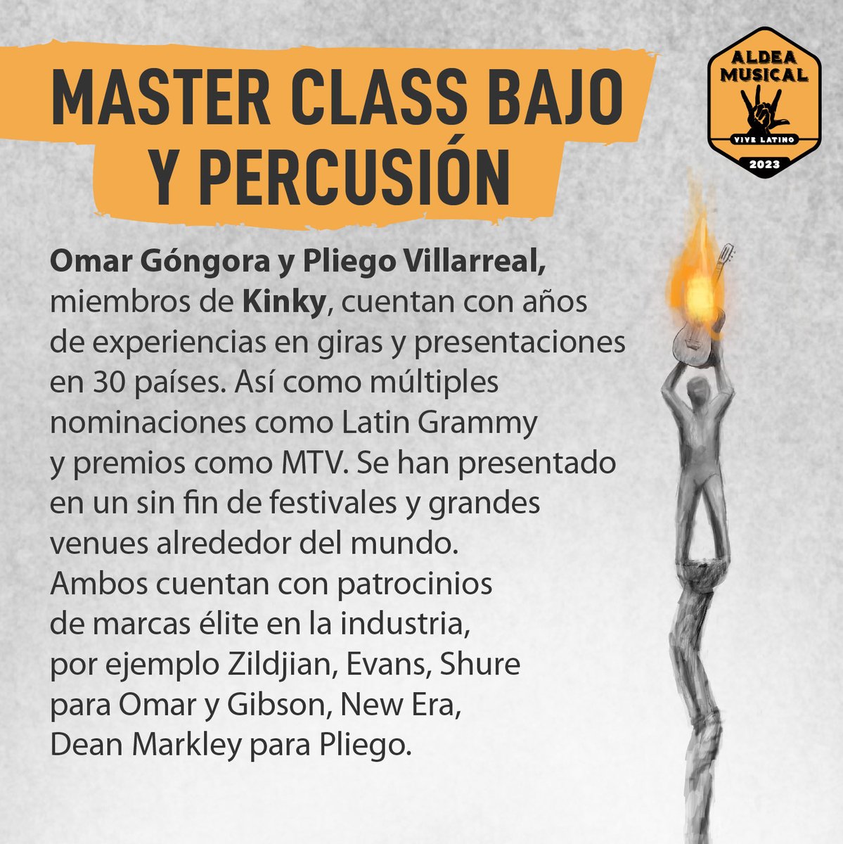 DeGira_MX's tweet photo. Una master class para ayudarte mejorar tus técnicas en bajo y percusión, impartida por Omar Góngora y Pliego Villarreal #aldeamusical2023 #AldeaMusicalVL #vl23 #vivelatino2023 https://t.co/BPfVjCQ1E9