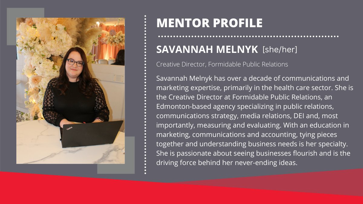 Meet Savannah Melnyk!

We are thrilled to have her join our team of mentors this year! Get to know a bit more about Savannah via her bio, &amp; look forward to our #CPRS Speed Mentoring Mixer happening on March 15, 2023 at the Felice Cafe. Visit bit.ly/3Eatrcy to learn more.