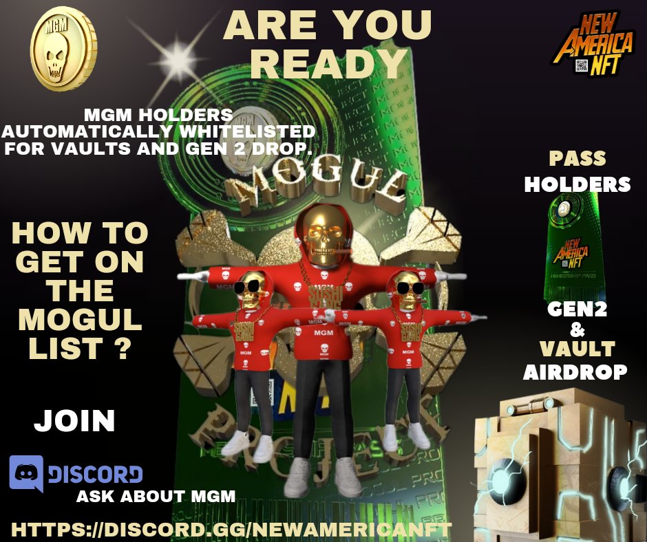 NEWAMERICANFT's tweet photo. ๐ Don't miss your Chanceโผ๏ธ to get on the Mogul List.
โ
๏ธ 27k MGM Remaining, and all MGM holders are Whitelisted.
Membership Pass holder and 2 or more Mogul holders will be Whitelisted.
For Gen 2 and Vaults Launch.
โ ๏ธ๐๐จ Join our Discord https://t.co/16CGOVw0i9
Ask about #MGM