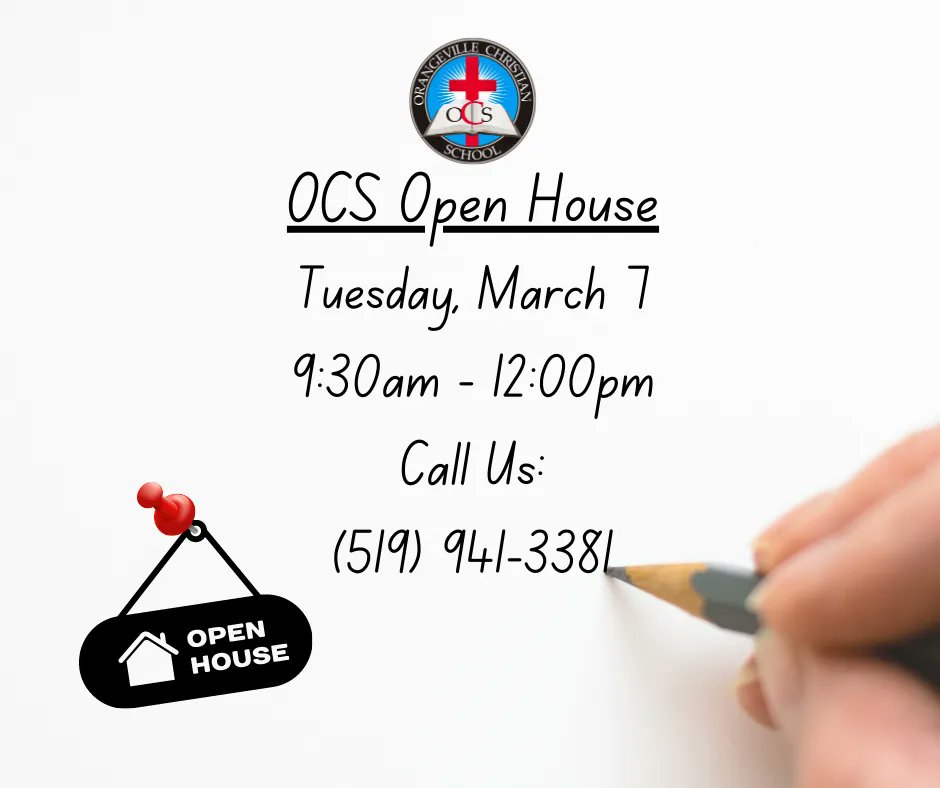 OrangevilleCS's tweet photo. Are you looking for a place to send your child where they will experience academic excellence, spiritual growth, and an engaging community? Come check us out at the Orangeville Christian School Open House on March 7th! 

#openhouse #education #orangevillechristianschool https://t.co/R78Pll4WHQ