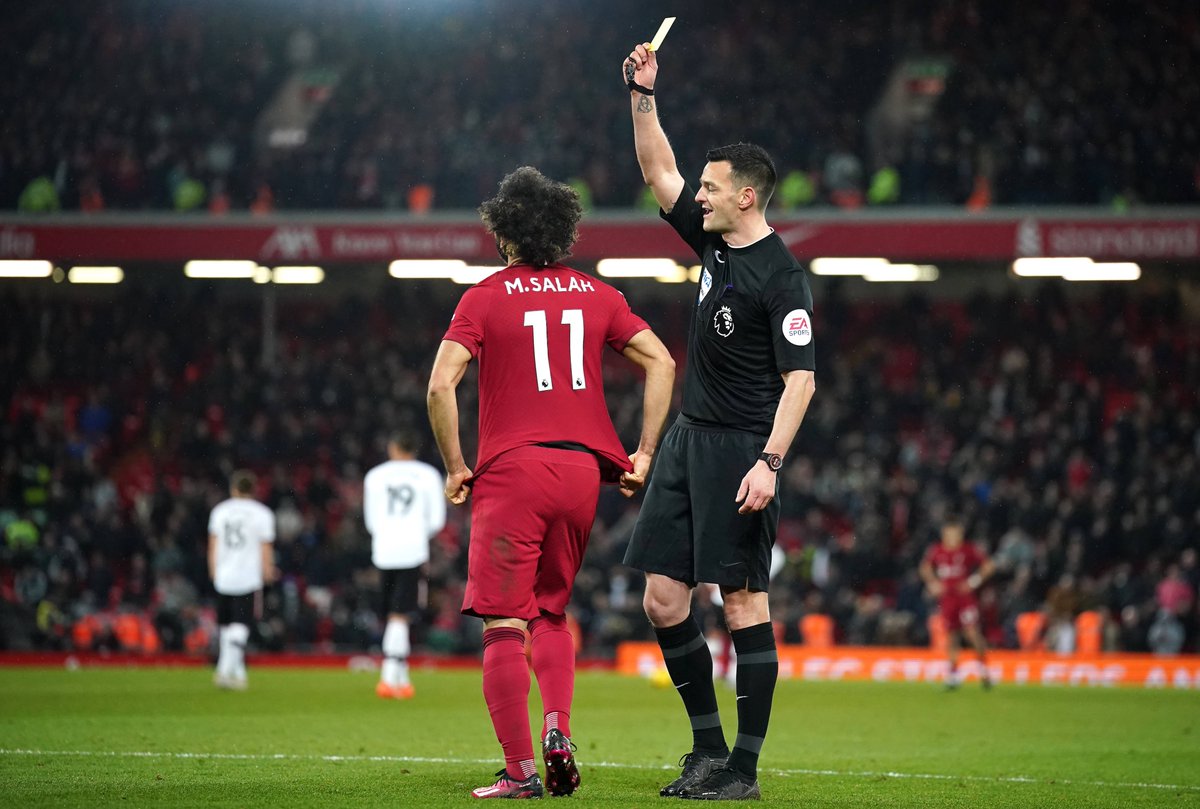📊 Since joining Liverpool, Mo Salah has more yellow cards from celebrating goals against Man United at Anfield than Man United have goals at Anfield.