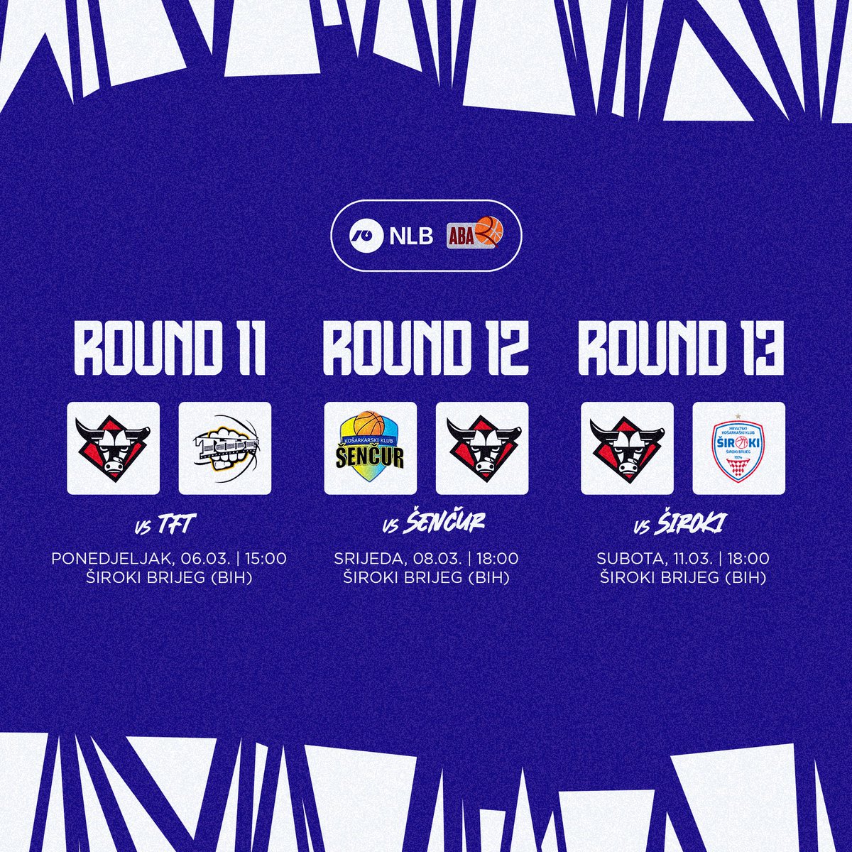 ⚠️ Sutra u Širokom Brijegu započinje posljednji balon NLB ABA League 2 regularnog dijela sezone, a naša će momčad odigrati tri utakmice! 🔴⚫️
#ponosnibikovi