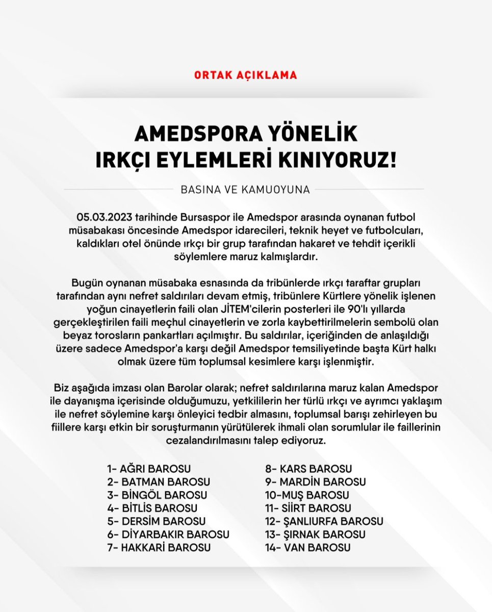 AMEDSPORA YÖNELİK IRKÇI EYLEMLERİ KINIYORUZ!