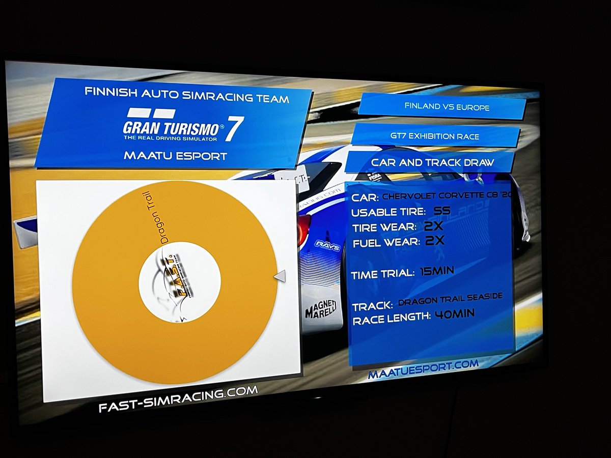 🎲Car and track drawn for FINLAND vs EUROPE #GT7 event!
🏎️ Less than 2 hours left before the race will start.
➡️ Watch 👉youtu.be/OUFcTL13fwo

<a href="/Fast_Simracing/">Finnish Auto Simracing Team Ry</a> 
<a href="/simracingfi/">FiSRA</a>
<a href="/OPGG_FI/">OverPower</a>
<a href="/PlayStationFI/">PlayStation Suomi</a>
<a href="/SEULry/">SEUL</a> 

#Simracing #esport #GranTurismo #GranTurismo7