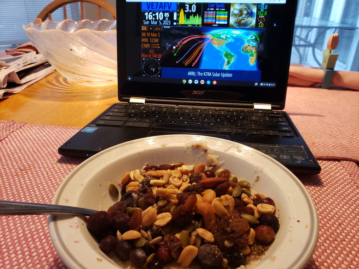 HamClock on the Chromebook. Once you have HamClock running somewhere on the home network, you can bring it up on any device at IPaddress:8081/live.html. Check propagation over breakfast before heading to the radio room.