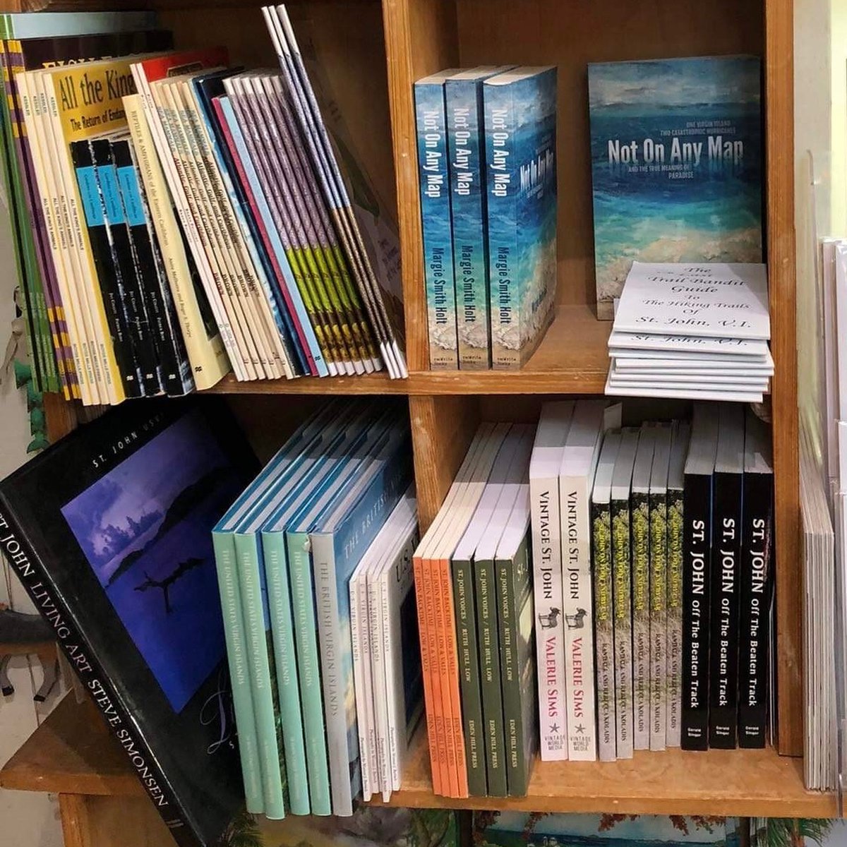New on the shelves at St. John Spice in Cruz Bay: @MsMargarita1's new memoir Not On Any Map: One Virgin Island, Two Catastrophic Hurricanes, and the True Meaning of Paradise about #stjohn before and after hurricanes Irma and Maria. #readcaribbean #virginislands #visitusvi