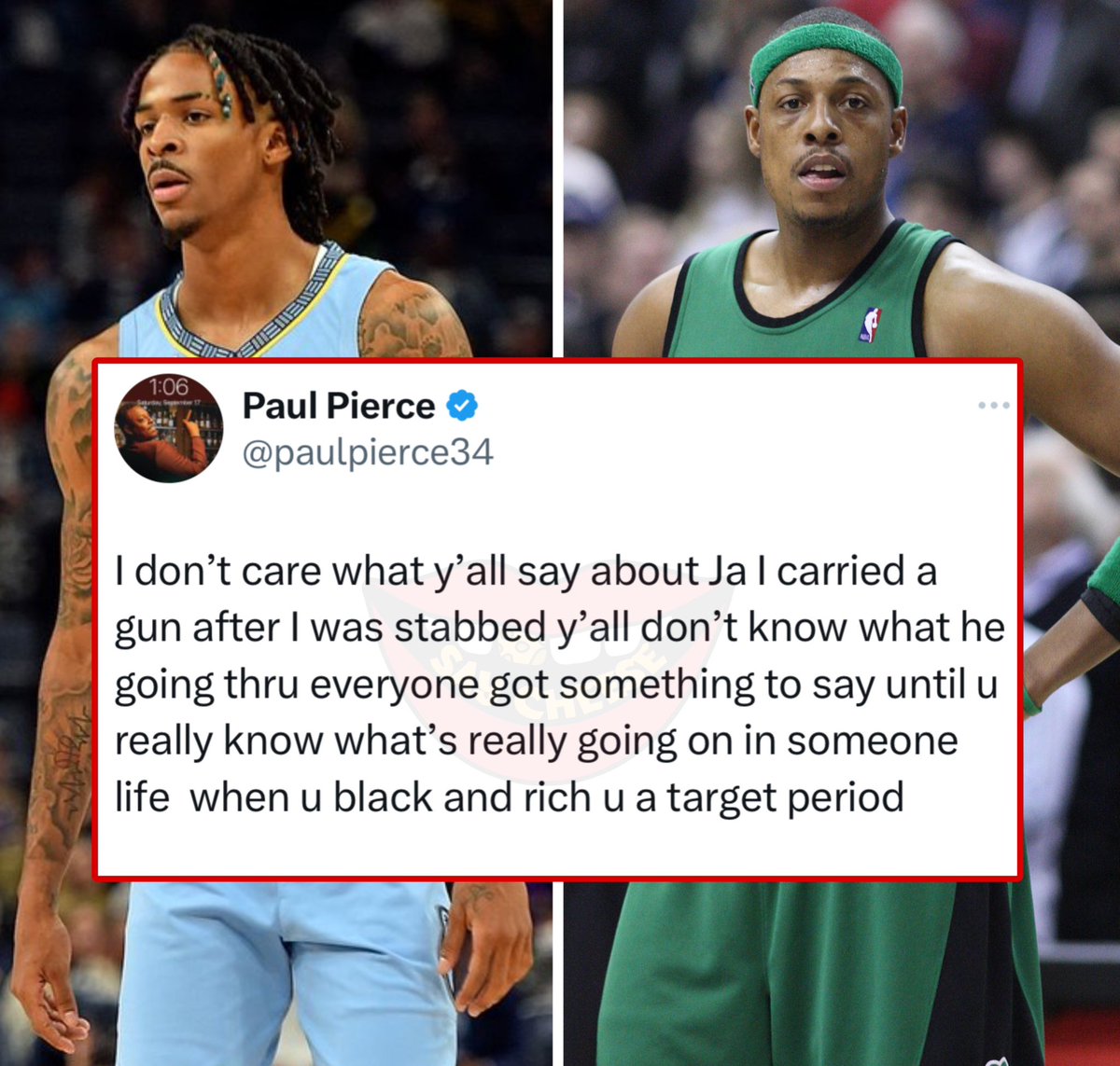 SaycheeseDGTL's tweet image. Paul Pierce stands with Ja Morant.
