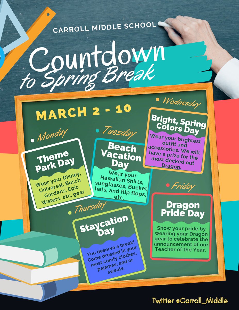 Spring Break is just around the corner! Let's have a little fun with a week of themed dress-up days.