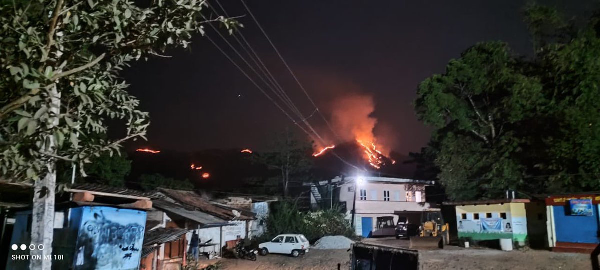 Forest fire at Thavoor hill in Bhagamandala.