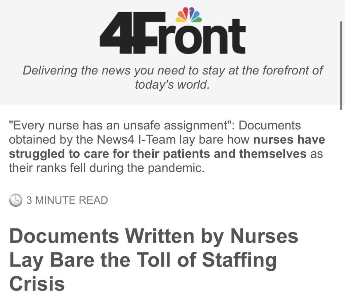 TommyMcFLY's tweet photo. 🏥 🙀 "Every nurse has an unsafe assignment"

📧 are you getting @nbcwashington #4Front newsletter? Deep dives into 😯 stories like @tedoberg’s on the scary situation nurses face &amp; risk to patients. 

🎉 and obv ✅ Weekend @dcscene newsletter box too 💁‍♂️

https://t.co/JfuCWETj97 https://t.co/6CzNE4IkvP
