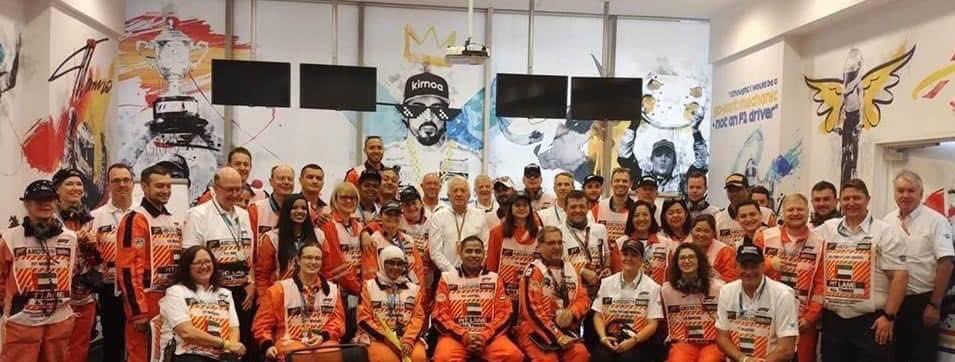 AndreaSkyring's tweet photo. @SkySportsF1 that year Fernando decided to quit F1 #2018ADGP and we (pitlane team) enjoyed our last photo with #CharlieWhitingF1 #GoodMemories #BackInItToWin #FernandoAlonsoF1 https://t.co/rsg0aRdcIY